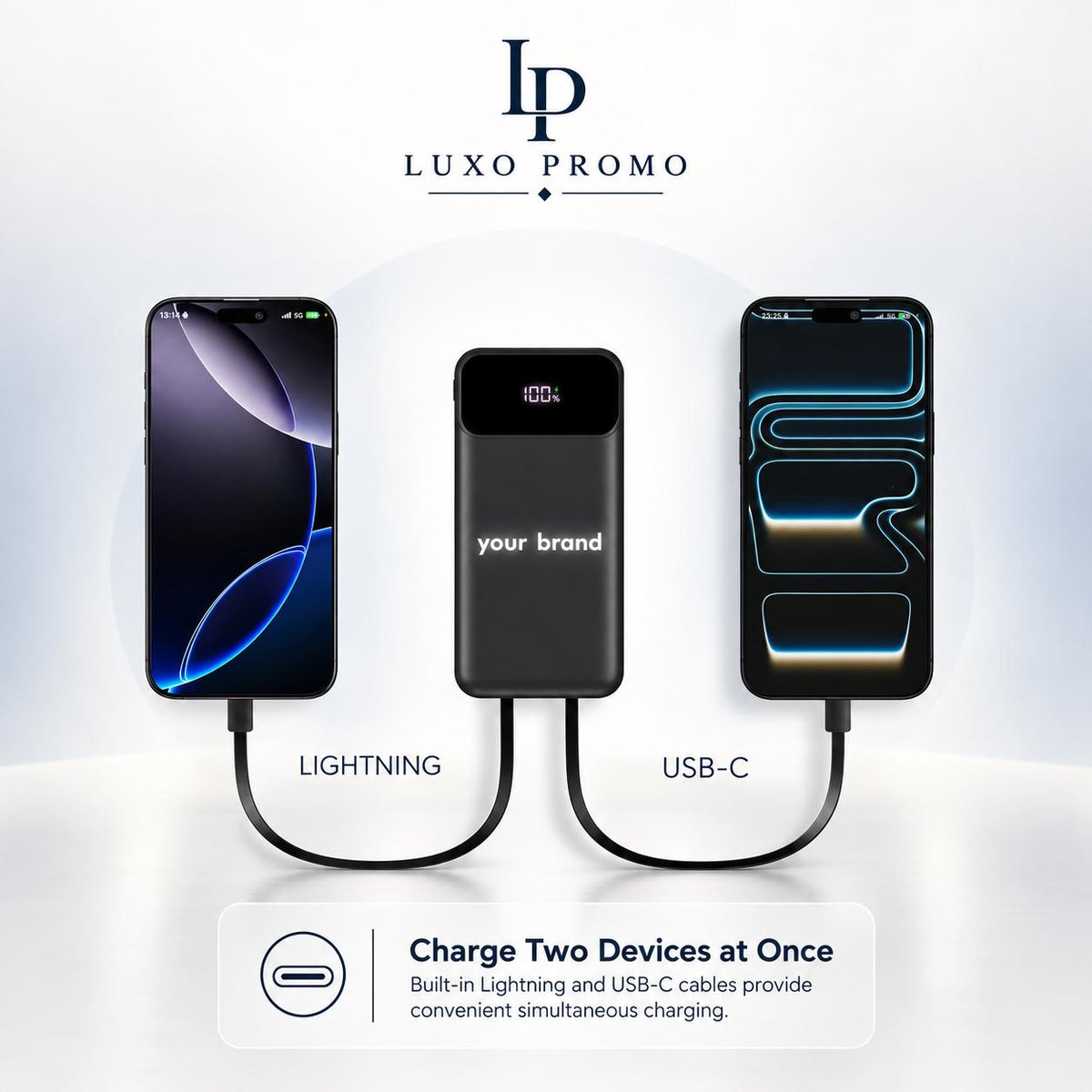Personalized Light-Up Power Bank with Built-In Cables, Custom Logo Charger, Corporate Gift, Branded 10000mAh Charger