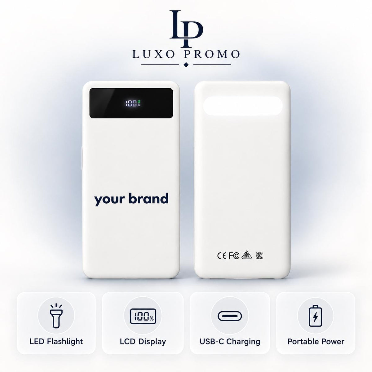 Personalized Flashlight Power Bank, Custom Logo Portable Charger, Corporate Gift, Branded 10000mAh USB-C Fast Charger