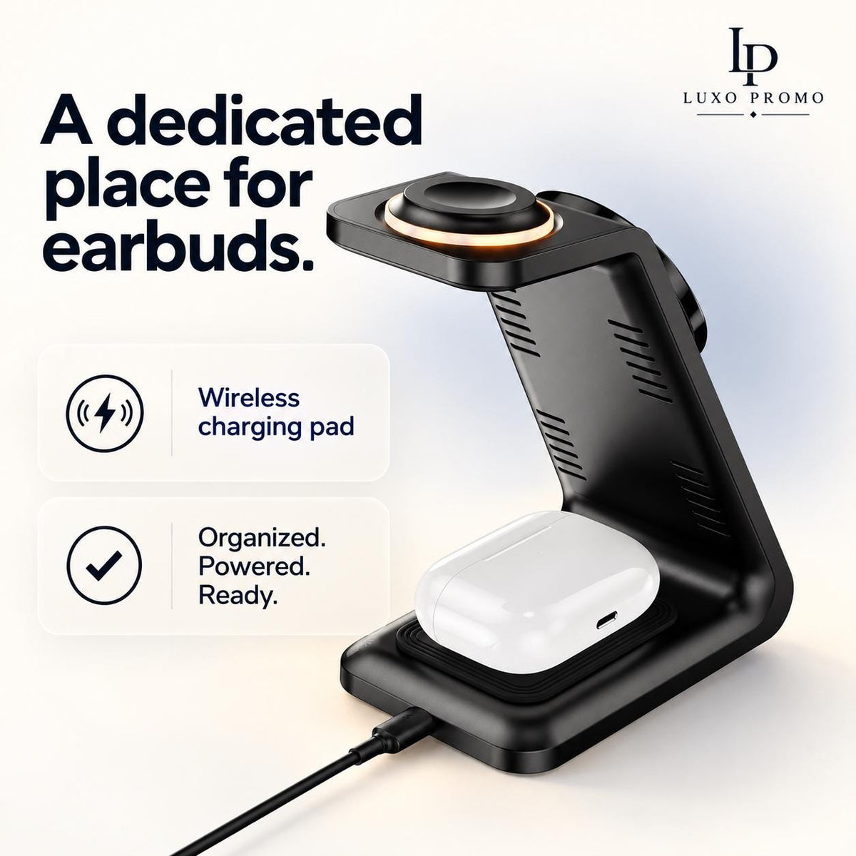 Personalized 3-in-1 MagSafe Charging Station, Custom Logo Phone Watch AirPods Charger, Branded Corporate Tech Gift