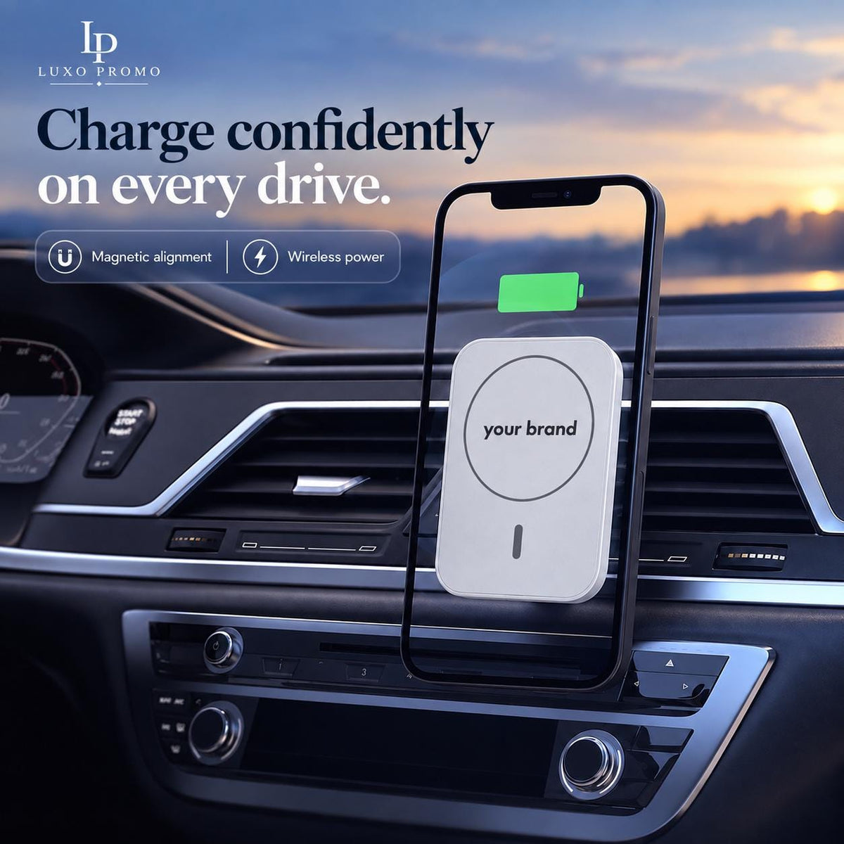 Personalized 15W MagSafe Car Charger, Custom Logo Magnetic Vent Phone Mount, Branded Corporate Gift