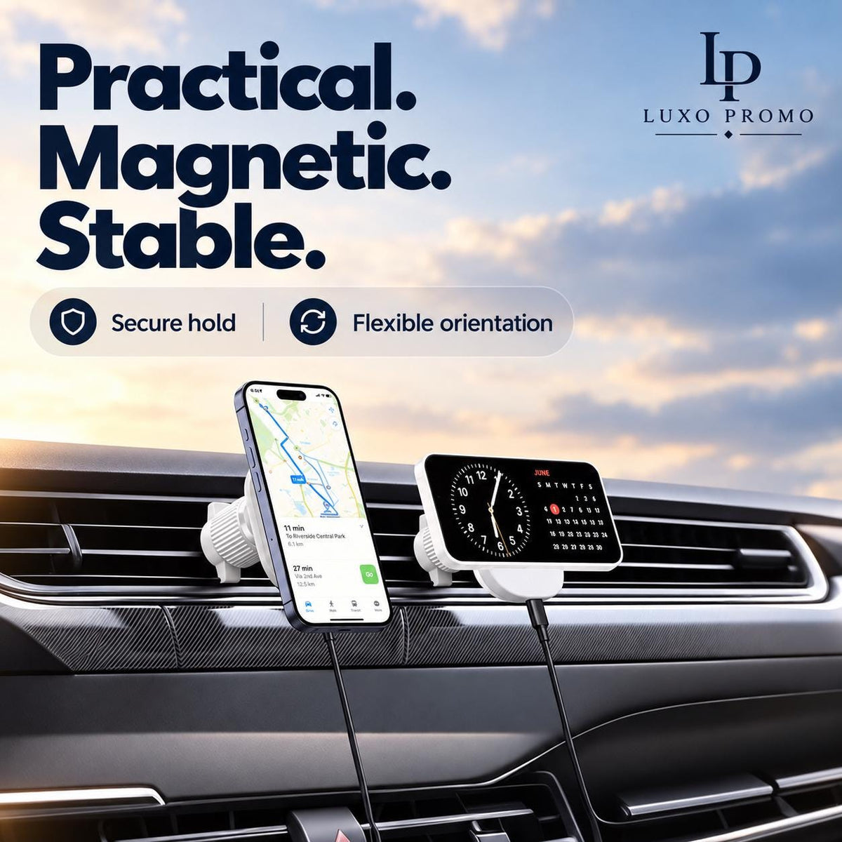 Personalized 15W MagSafe Car Charger, Custom Logo Magnetic Vent Phone Mount, Branded Corporate Gift