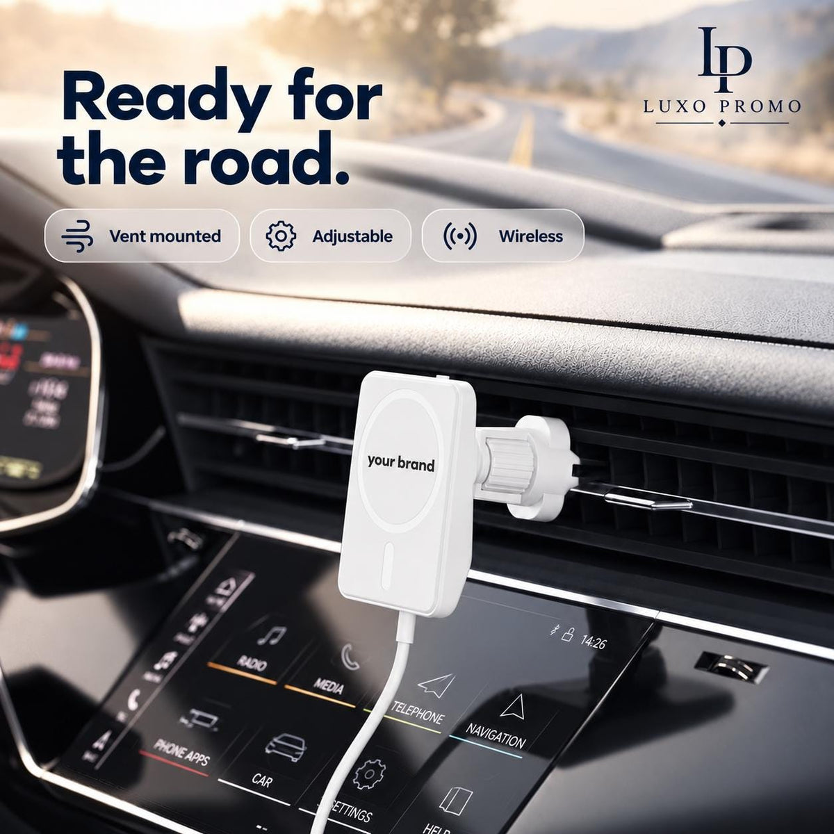 Personalized 15W MagSafe Car Charger, Custom Logo Magnetic Vent Phone Mount, Branded Corporate Gift