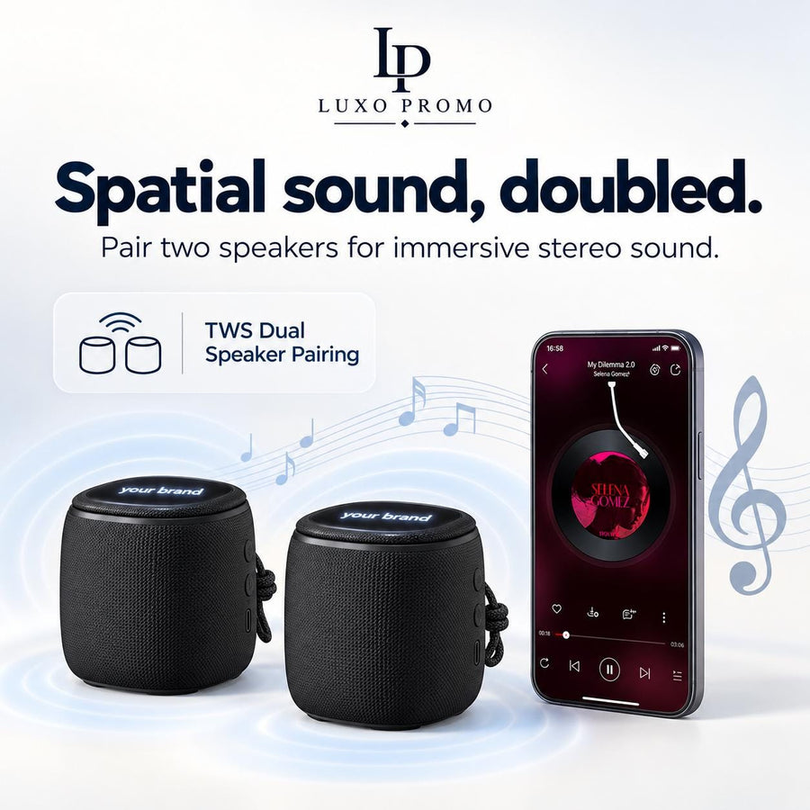 Personalized Light-Up Bluetooth Speaker, Custom Logo Wireless SoundBox, Portable TWS Corporate Gift for Employees