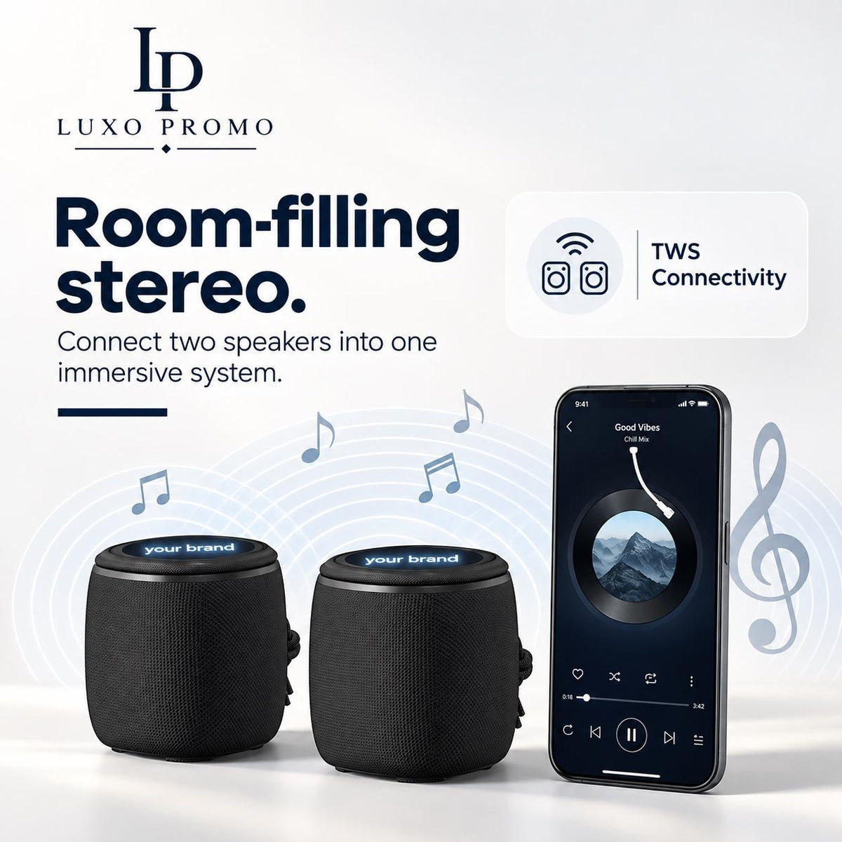 Personalized Light-Up Bluetooth Speaker, Custom Logo Wireless SoundBox, Portable TWS Corporate Gift for Employees