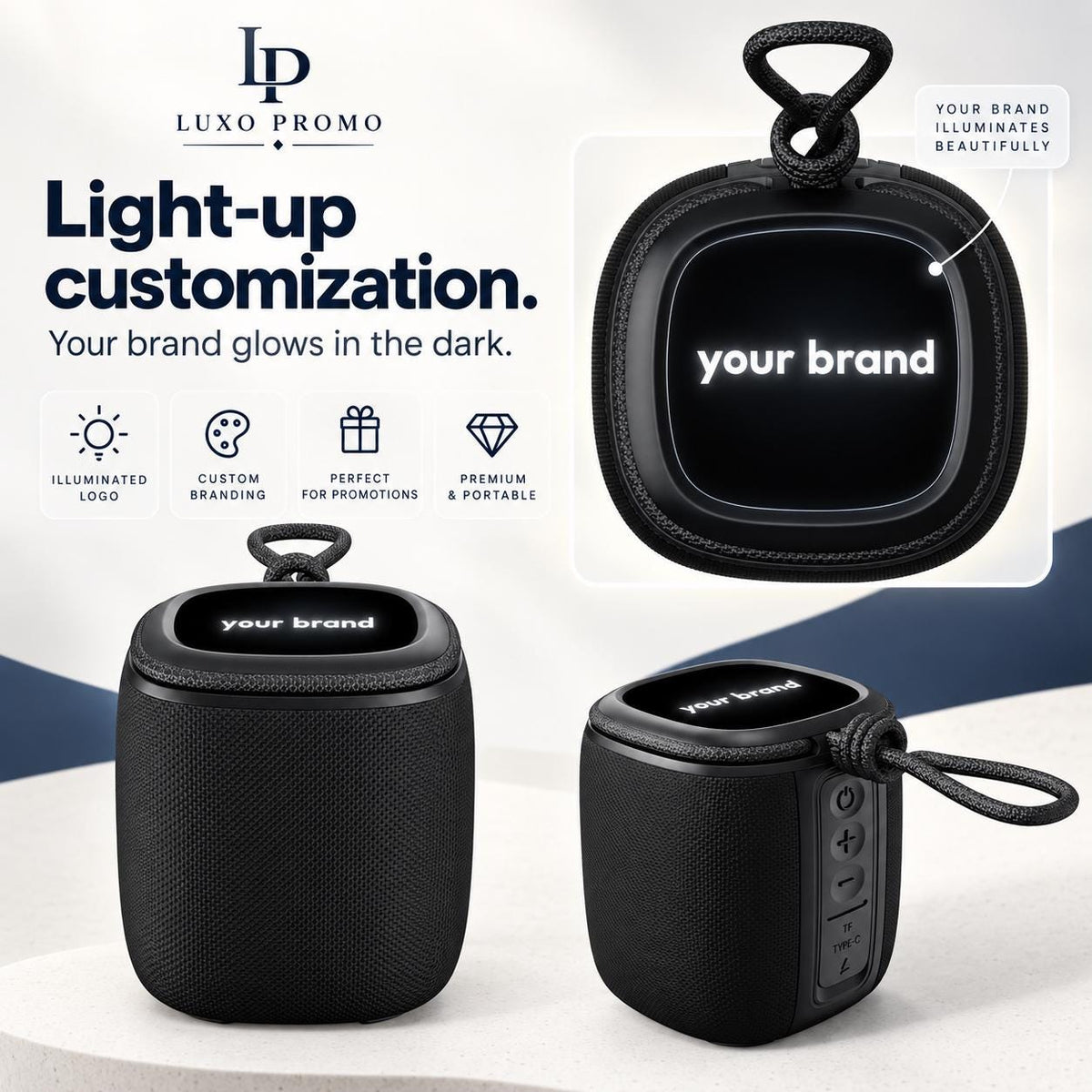 Personalized Light-Up Bluetooth Speaker, Custom Logo Wireless SoundBox, Portable TWS Corporate Gift for Employees