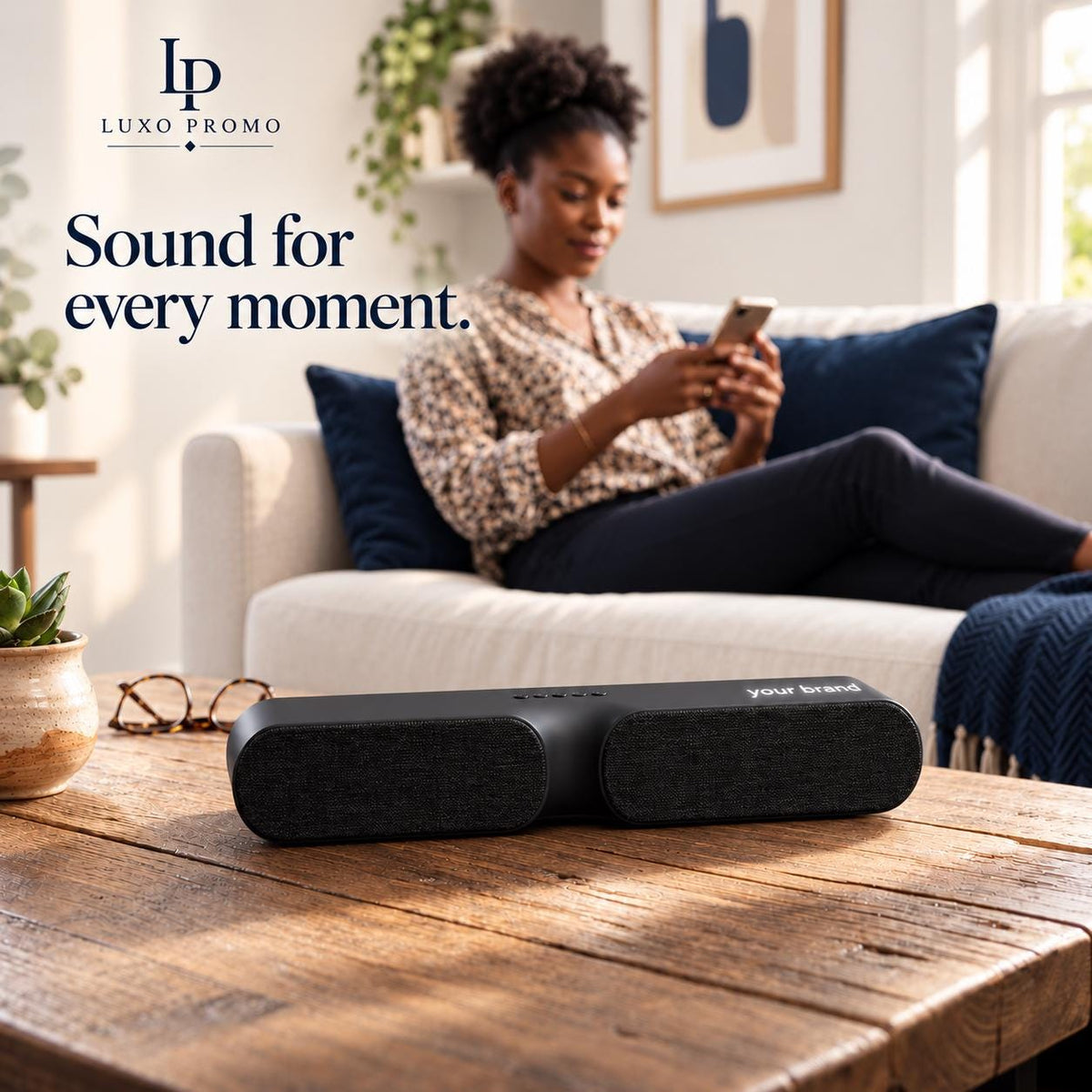 Personalized Light-Up Soundbar, Custom Logo 20W Bluetooth Speaker with HDMI USB-C SD Card, Corporate Employee Gift