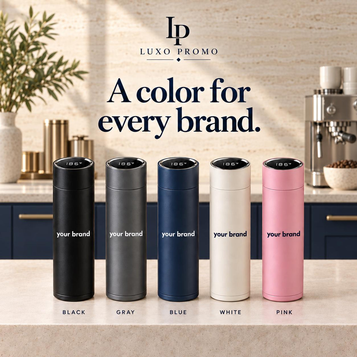 Personalized Smart Thermos, Custom Logo 16oz Temperature Display Bottle, Engraved Corporate Employee Client Gift