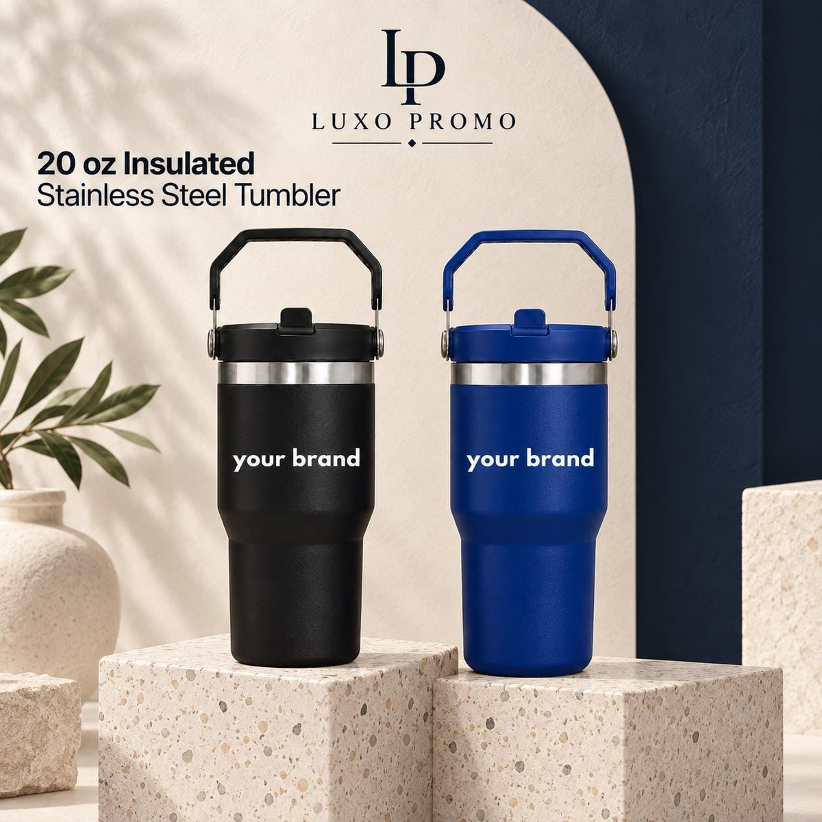Personalized 20oz Tumbler with Handle, Custom Logo Insulated Travel Cup, Corporate Employee Client Gift