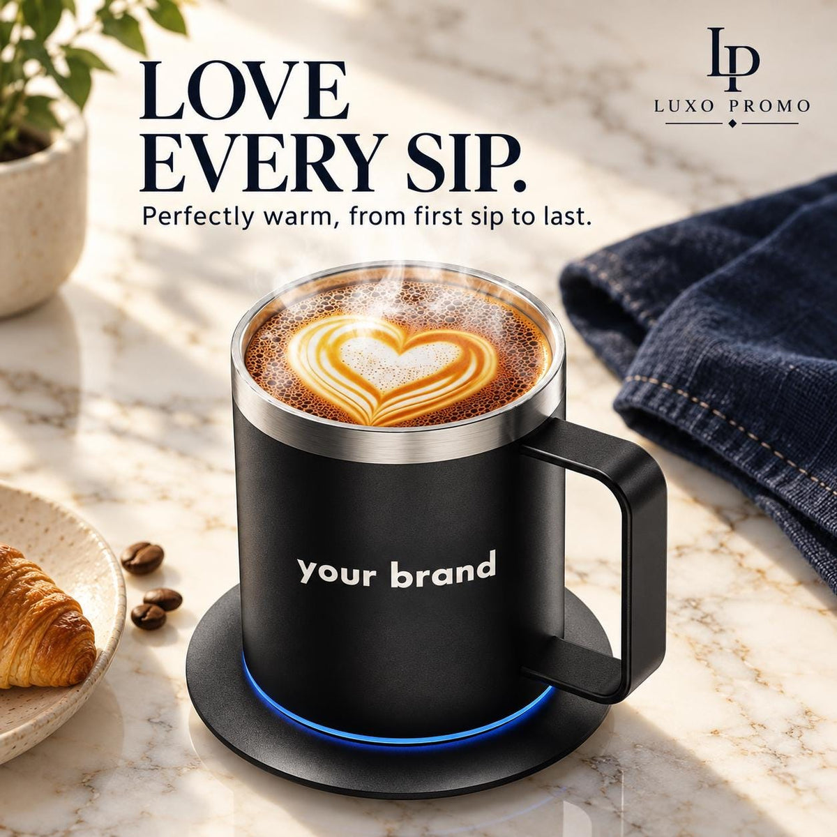 Personalized Smart Heated Mug, Custom Logo Temperature Control Coffee Cup, Corporate Employee Client Executive Gift