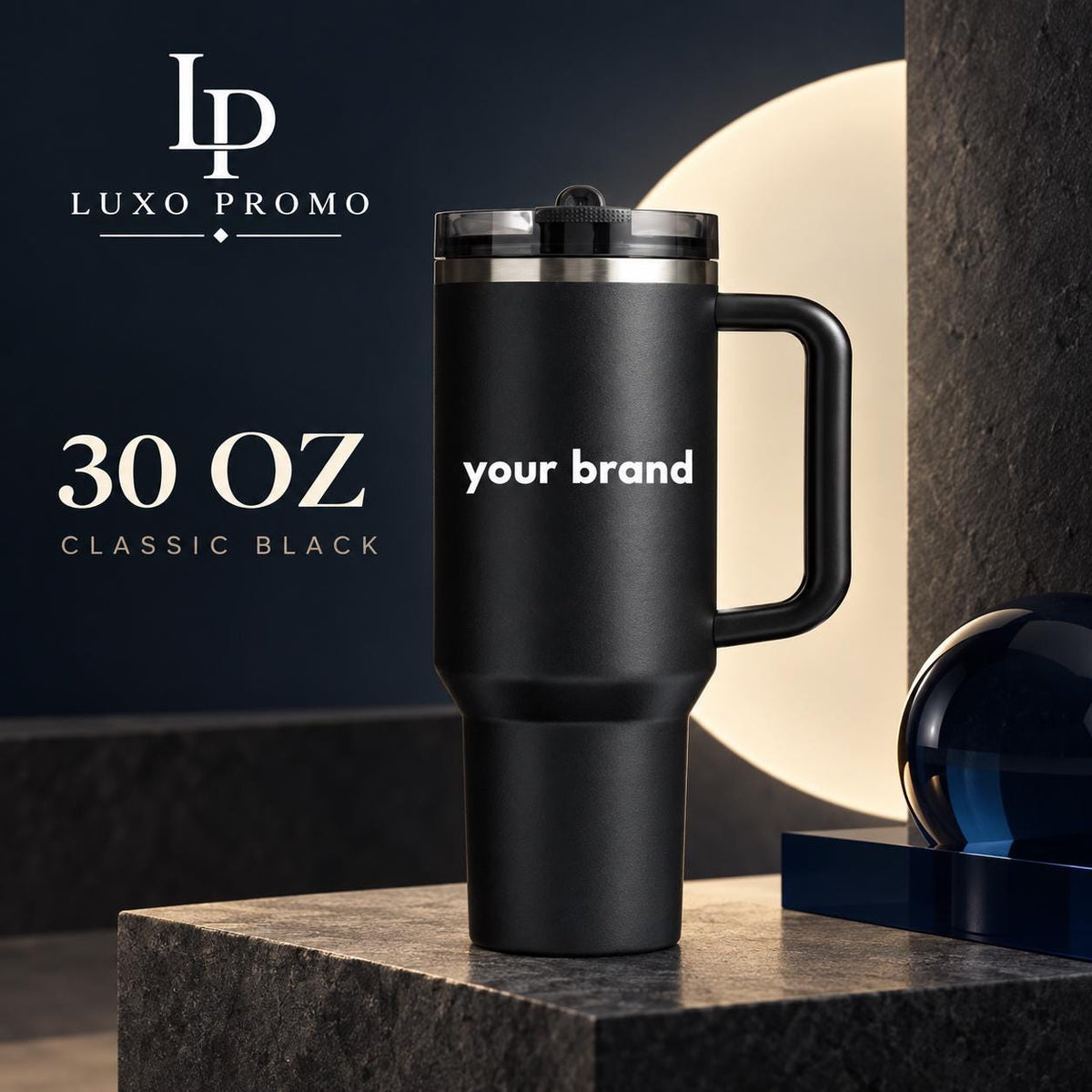 Personalized 30oz Tumbler with Handle, Custom Logo Insulated Travel Cup, Corporate Employee Client Gift
