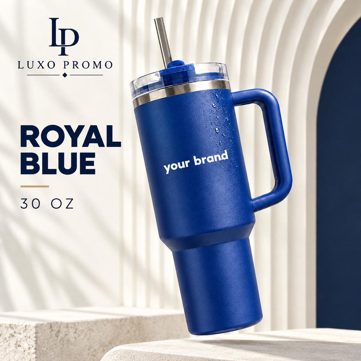 Personalized 30oz Tumbler with Handle, Custom Logo Insulated Travel Cup, Corporate Employee Client Gift