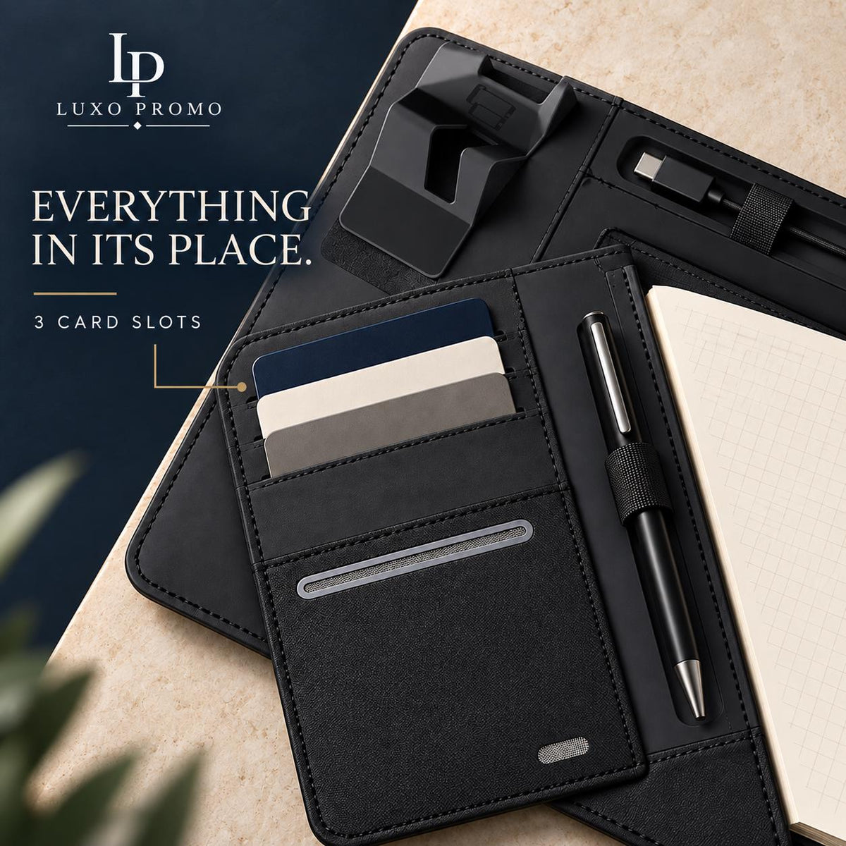 Personalized A4 Tech Portfolio, Custom Light-Up Logo Notebook Charger, Refillable Executive Padfolio Corporate Gift