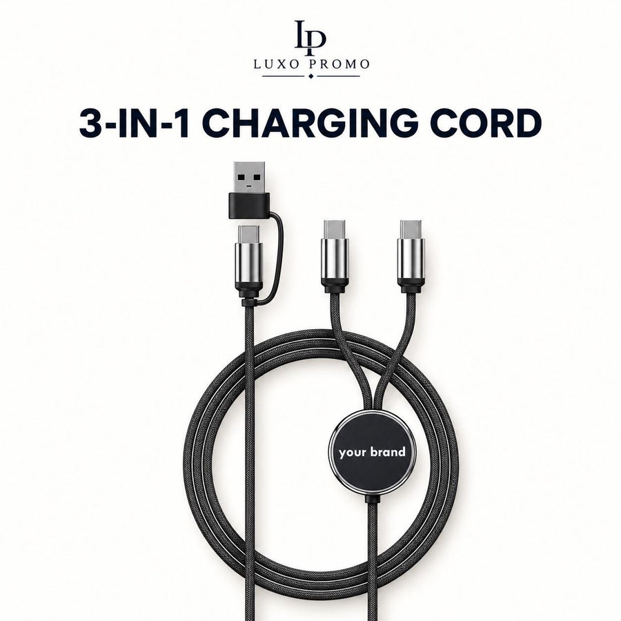 Personalized Light Up Charging Cable, Custom Logo 4ft Braided Dual USB C Cord, Branded Corporate Employee Tech Gift