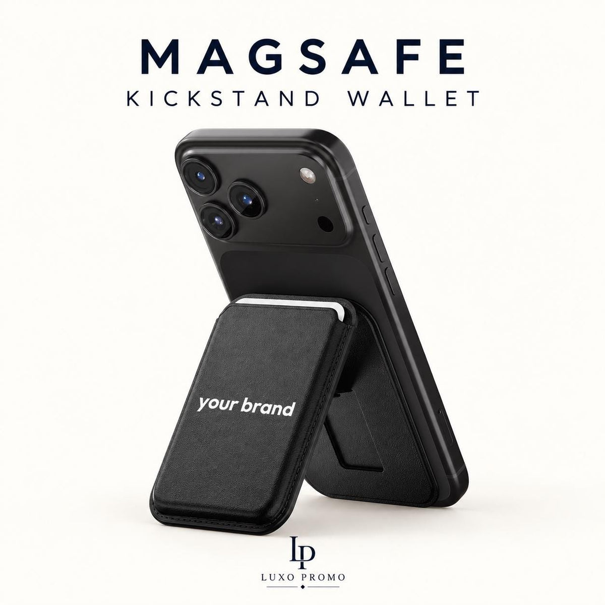 Personalized MagSafe Wallet Stand, Custom Logo Vegan Leather Card Holder, Magnetic Phone Kickstand, Corporate Employee Gift