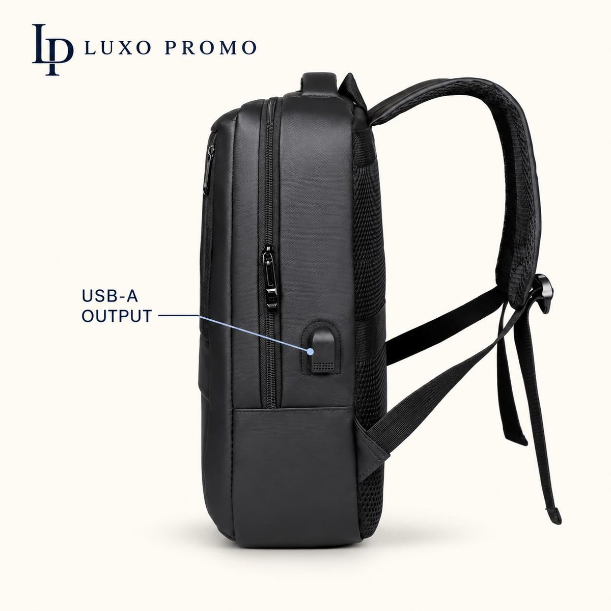 Personalized Oxford Laptop Backpack, Custom Logo USB Business Bag, Branded Corporate Employee Gift, Black or Navy Travel Backpack