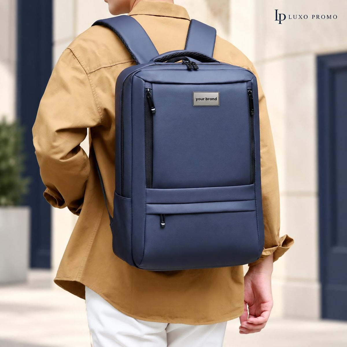 Personalized Oxford Laptop Backpack, Custom Logo USB Business Bag, Branded Corporate Employee Gift, Black or Navy Travel Backpack