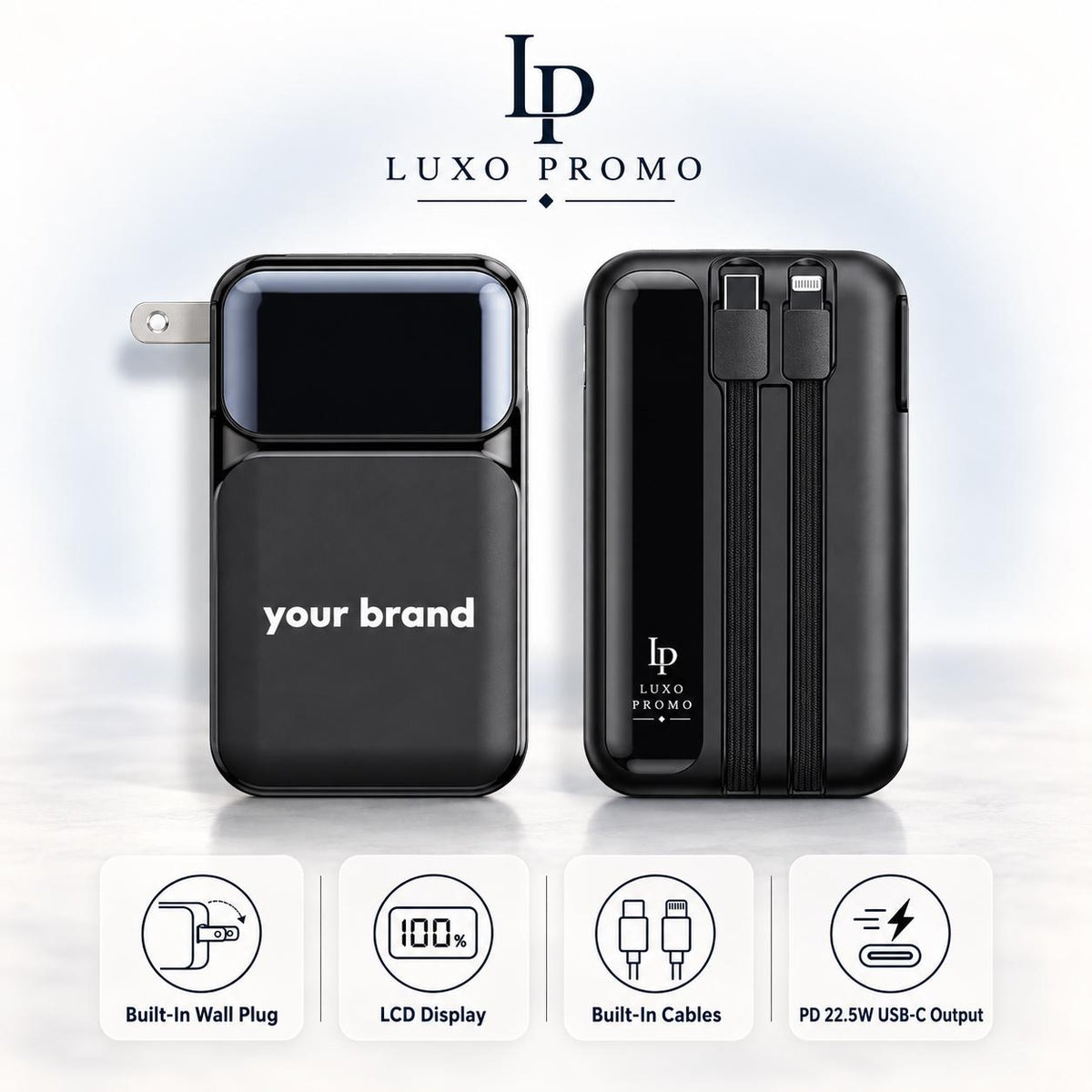 Personalized Backpack Gift Set, Custom Logo Smart Thermos and Wall Plug Power Bank, Branded Employee Welcome Kit, Corporate Travel Gift