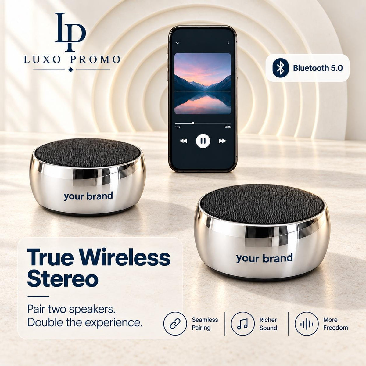 Personalized Titanium Bluetooth Speaker, Custom Laser Engraved Logo, Branded Corporate Gift for Employees and Clients