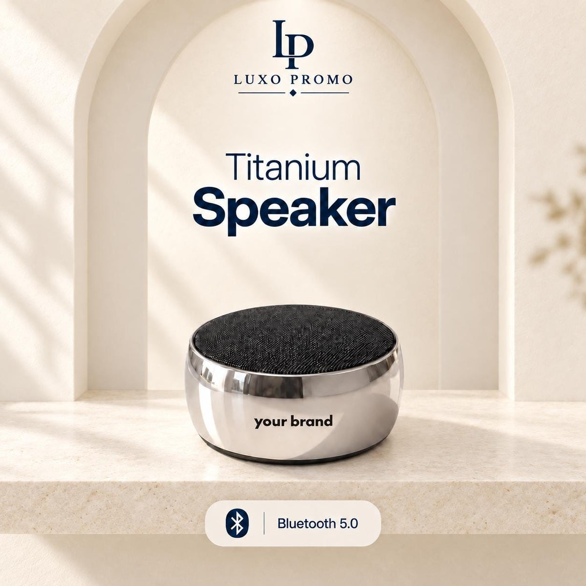 Personalized Titanium Bluetooth Speaker, Custom Laser Engraved Logo, Branded Corporate Gift for Employees and Clients
