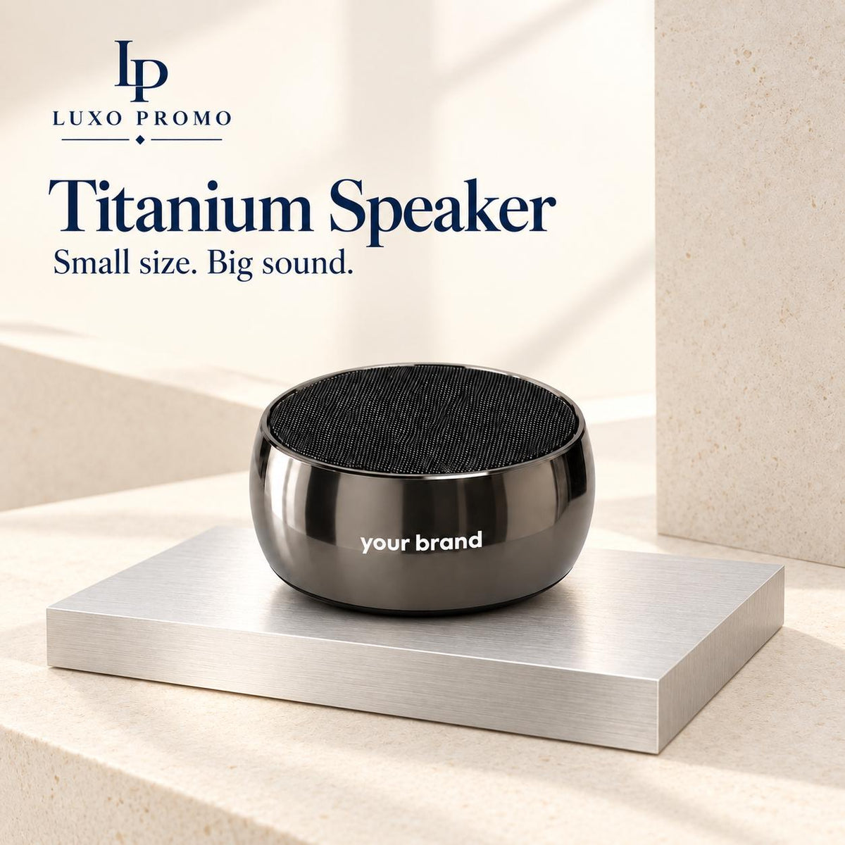 Personalized Titanium Bluetooth Speaker, Custom Laser Engraved Logo, Branded Corporate Gift for Employees and Clients