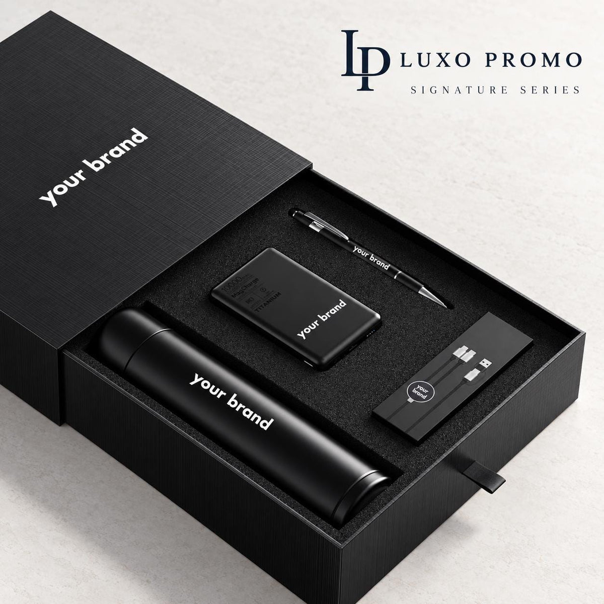 Personalized Signature Gift Box, Custom Logo Smart Thermos, Built-In Cable Power Bank, Light-Up Cable and Pen, Corporate Employee Gift