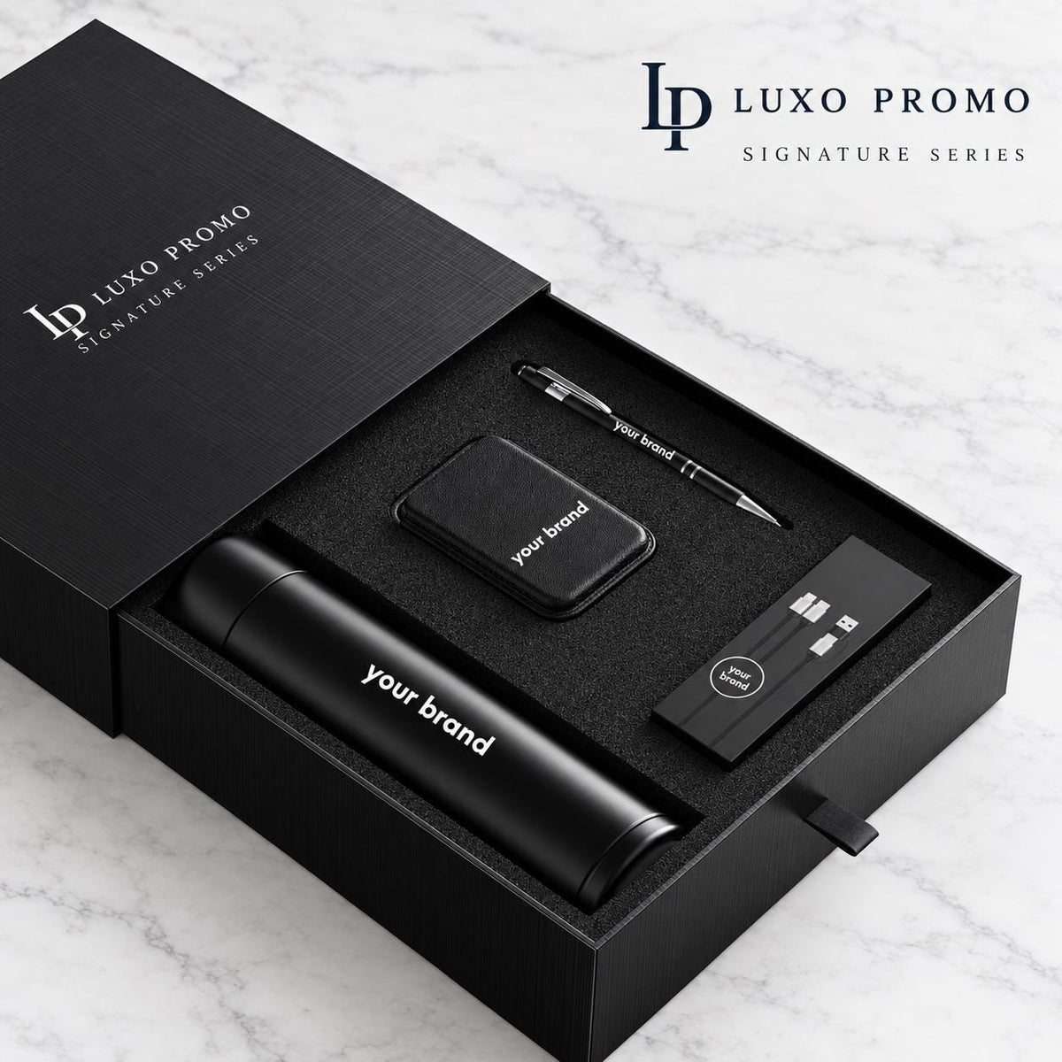Personalized Signature Corporate Gift Box, Custom Logo Smart Thermos, MagSafe Power Bank, Light-Up Cable and Stylus Pen, Employee Gift